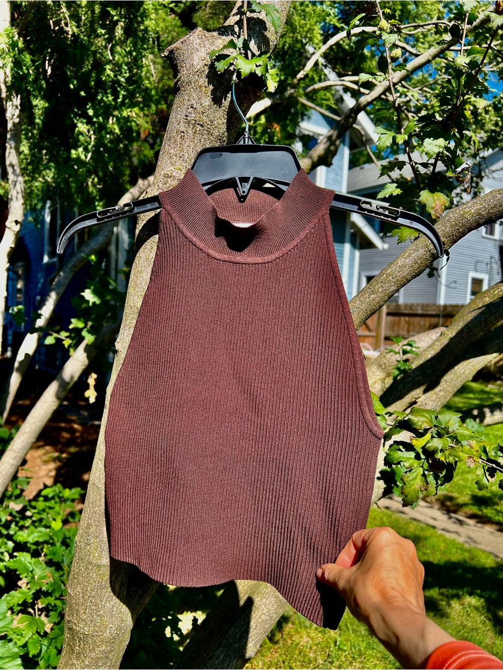 ✨ NWOT ✨ Aritzia Babaton Sculpt Knit Mockneck Halter Top Brown M Sleeveless Top